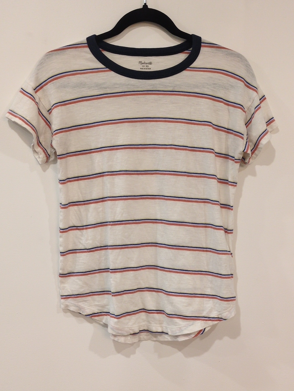 Madewell White Short Sleeve Striped Crewneck Tee with Navy Trim